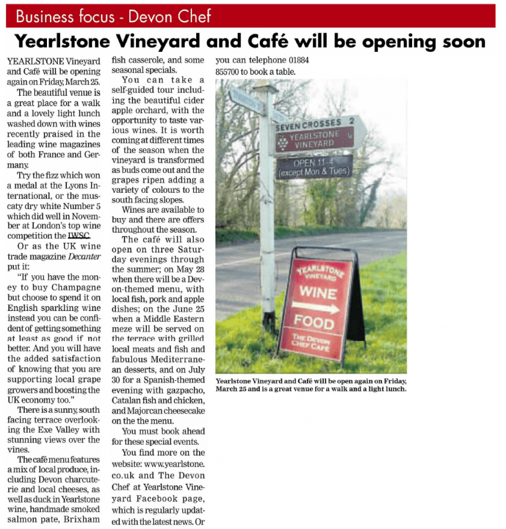 Yearlstone Vineyard and Cafe will be opening soon 